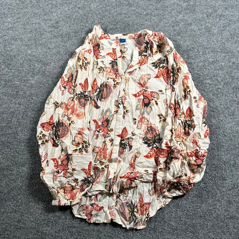 Old Navy Blouse Womens Size M Multicolor Floral Viscose Blend Button Up Casual